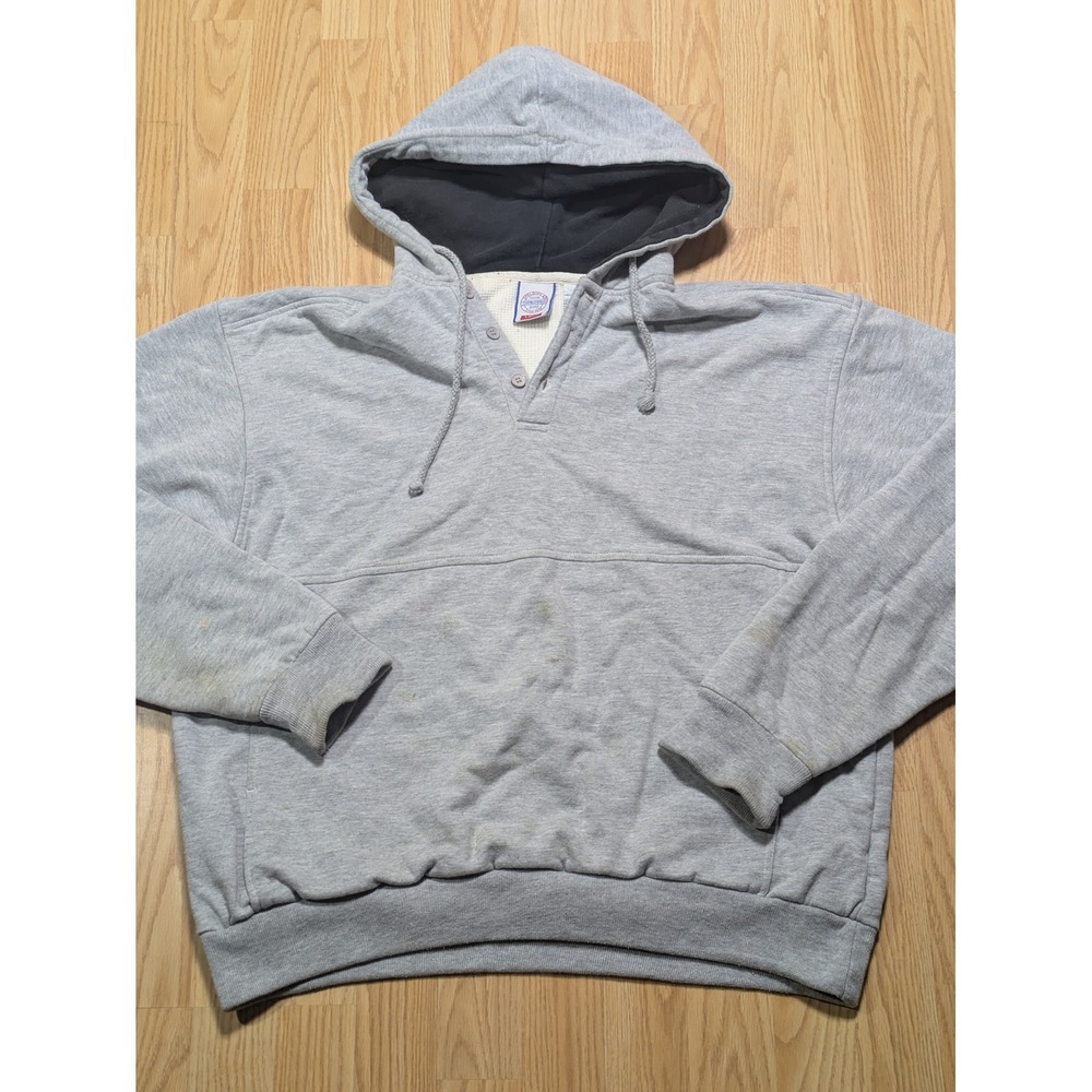 Spalding Mens Vintage Henley Pullover Hoodie Gray Large
